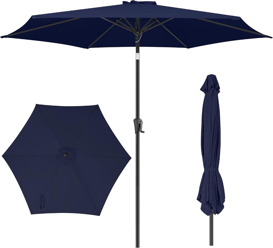 Outdoor Patio Umbrella with Push Button Tilt, 9 ft Navy Blue