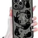 Cute Magnetic Case for iPhone 14 Pro Max Case [ Compatible with MagSafe ] with Black Cat Cats Pattern Design for Women Girls Boys, Soft Bumper Hard Back Kawaii Animal Protective Phone Cover