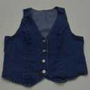 MakeMeChic Women's Jean Vest Top Y2k V Neck Sleeveless Denim Top Single Breasted Crop Jacket Cowboy Chic (Large)