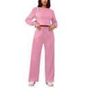 PINSV Women's 2 Piece Outfits Sweatsuit Set Long Sleeve Crop Top Drawstring Wide Leg Pants with Pockets Track Suits Casual Sets, Pink, XXL
