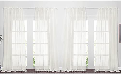 NICETOWN Extra Long Sheer Curtains 95" Length for Living Room, Rod Pocket Voile Texture Sheer Window Treatments for Patio/Glass Door, 60" Wide, 4 Panels, Beige