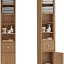 SoBuy Bathroom Narrow Storage Cabinet Skinny Tall Unit with Adjustable Shelves Slender Anti-Tipping Floor Standing Cupboard, Natural BZR34-PF, Color: Natural