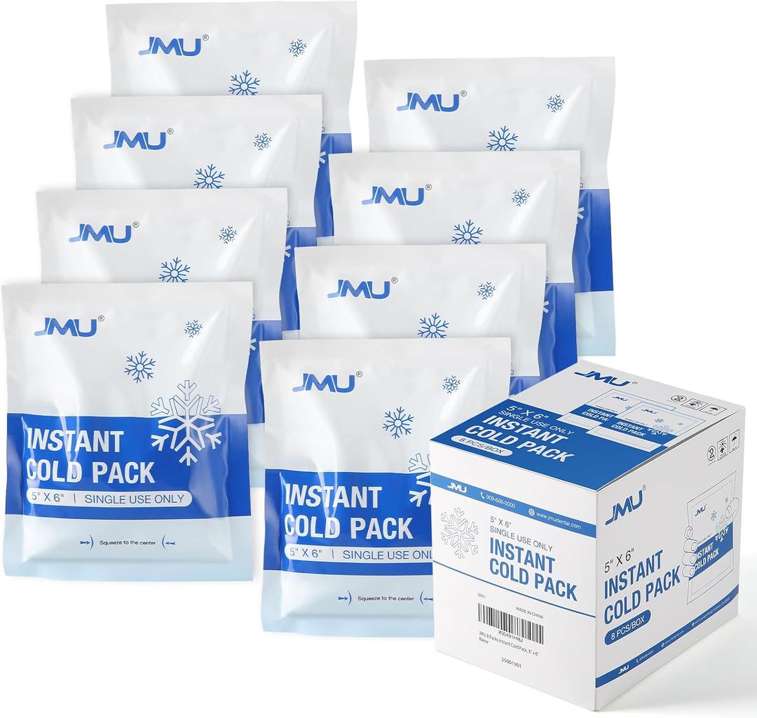 JMU 8 Packs Instant Cold Pack (5" x 6"), Disposable Instant Ice Packs for Injuries, Swelling, Sprains, Toothaches, Athletes & Outdoor Activities