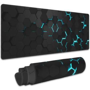 Gaming Mouse Pad, Blue Honeycomb Science Technology Extended Mouse Pad Gaming Large, Big Desk Mat with Non-Slip Base and Stitched Edge, Long Computer Keyboard Mouse Mat for Home Office Work 31.5"x15.7"