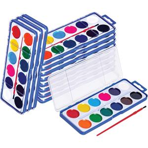 Pack of 24 Watercolor Paint - 12 Washable Paint Palettes (2oz/each) - Water Color Paint Sets for Kids - Ideal for Art Projects, School, Classrooms, and Home - Vibrant Colors and Easy Clean-Up