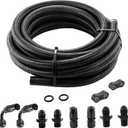 6AN Automatic Transmission Cooler Kit Compatible with 4L60E 4L65E - Nylon Braided Fuel Line Hose Kit with Separator Clamp - 15FT Black