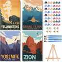4 Pack Paint by Numbers for Adults with Framed Canvas - with Wooden Easel, National Park Paint by Number on Canvas, DIY Landscape Acrylic Oil Painting Kits with Brushes for Home Wall Decor 8x12 inch