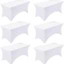 Fixwal 6 Pack 8ft Spandex Table Covers for 8 Foot Tables, Fitted Tablecloths Rectangle Folding Tables, Stretch Rectangular Table Cloths for Wedding, Banquet, Party (White, 96L x 30W x 30H Inch)