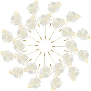 M METERXITY 48-Pack Flower Lapel Pins for Men, Golden Leaf Rose Boutonnieres Pin Groom Boutonnieres for Wedding/Dance/Party, Men Lapel Pins for Suits Satin Flower Corsage [Milky White]