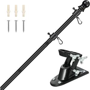 FLY HAWK Flag Pole Kit - 6FT Flagpole Kit for American Flag - 3x5, 4x6 Flag Heavy Garden flagpole-Professional Metal Flag Pole for House Garden Yard Residential or Commercial Two-Position Bracket Black