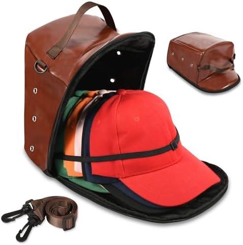 MAGTSMEI Hat Organizer Bag for Baseball Caps, Hat Travel Case Hat Storage Bag with Hat Holder Protects up to 12 Hats for Travel, Home Storage with Shoulder Strap, Brown, Patent Pending