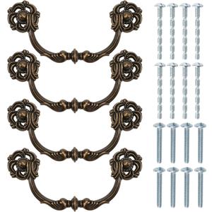 KH866 4-Pack 4.5" C-C Antique Brass Drawer Pulls  Vintage Style Drop Bail Dresser Handles, 4 1/2" 107mm Centers (4.5" Hole to Hole), Bronze Look Cabinet Knob Hardware for Desk and Drawer Furniture