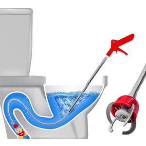 69 Inch Toilet Auger Snake with 4 Claw Grabber Fits Pipes 1.6 Inches or Larger Flexible Drain Cleaning Tool for Toilets