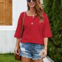 ETCYY NEW Summer Shirts for Women Button V Neck Blouses 2026 Short Sleeves Dressy Casual Tunic Tops (Red, XL)