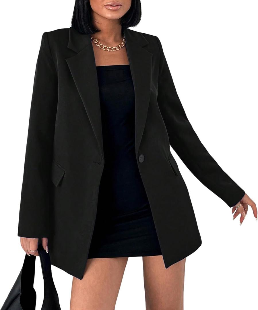 Women Fall 2026 Blazers Business Casual Long Sleeve Lapel Pockets Dressy Suit Jackets Work Office Outfits Lapel Pockets (Medium, Black)