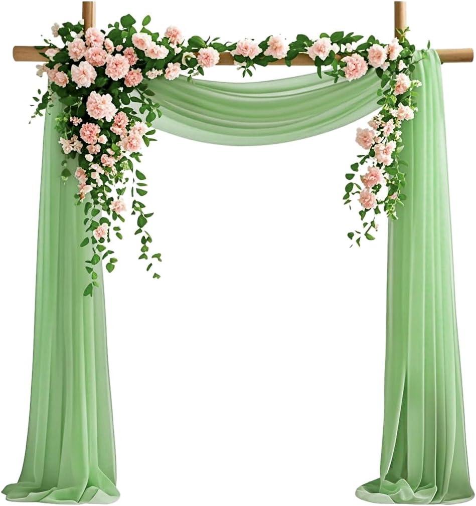 Wedding Arch Draping Fabric, 29" x 20ft Green Sheer Curtains Wedding Decorations for Ceremony, 6.7 Yards Green Chiffon Draping Fabric Backdrop