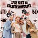 50th Birthday Decorations for Women, 33pcs 50th Birthday Crown and Sash, Black Rose Gold Happy 50th Birthday Banner Balloons Backdrop Hanging Swirls Paper Fans, 50 Years Old Birthday Decorations Kit