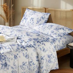 LBRO2M 1000 Thread Count Sheets 100% Egyptian Cotton Bedding Set Floral King Size Sheets 16 Inches Deep Pocket Bedding 4 Piece Sets (King, Field Flower)