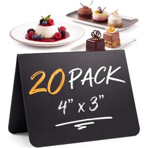 20 Pack Chalkboard Tent Signs 4x3 – Mini Tabletop Food Labels for Buffet Wedding & Party Use – Plastic Reusable Chalk Name Tags & Display Signs for Events