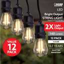 Feit Electric S14 LED Filament Light Bulbs, High Output, 2200K Warm White, 140 Lumens, String Light Replacement Bulbs, 15,000-Hour Lifespan, Clear Durable Housing, S14HO/822/FIL/12, 12 Pack