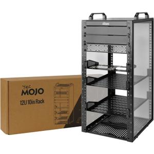 Tecmojo 12U Network Rack, 10 inch Mini Server Rack with 2 Side Translucent Panels & 2 Top Handles, 10.23 inch Deep, for 10 inch IT Equipment & A/V Devices, Black