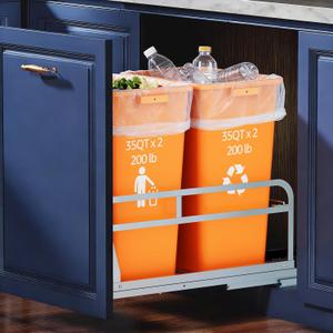Double Pull Out Trash Can Under Cabinet, Heavy Duty Steel Frame