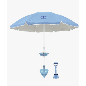 Anchor Works All-In-One Classic Beach Umbrella System - Secure & Wind-Resistant with Heavy-Duty Patented AnchorONE Sand Anchor, 7ft UPF 50+ Umbrella, Convenience Tray, Sand Spade & Carry Bag - ASTM F3681-24 Compliant
