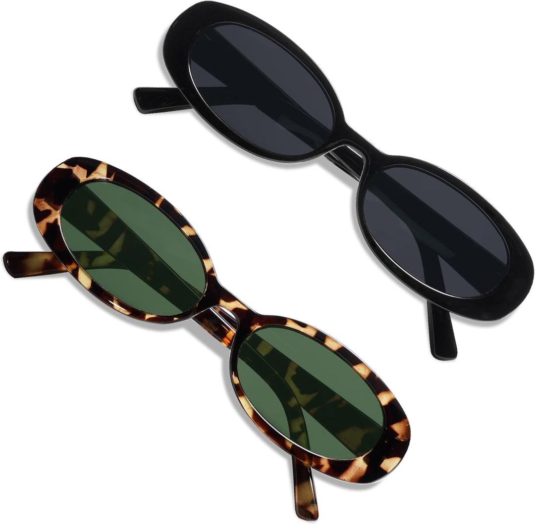 VANLINKER Polarized Retro Oval Sunglasses for Women and Men Small 90s Style VL9580 (C1c2 Black Frame/Tortoise Frame)