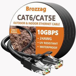 Ethernet Cable 200ft For Cat6/Cat5E, 10Gbps Compatible with Cat8/Cat7, 24AWG Network Cable Indoor&Outdoor, Direct Burial Waterproof&UV Resistant, High Speed Snagless RJ45 LAN Cord -PC/Router, Black