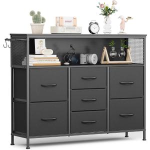 7 Drawers Dresser - Black Dressers with Open Shelf - Small Dresser for Bedroom - Living Room, Entryway, Closets