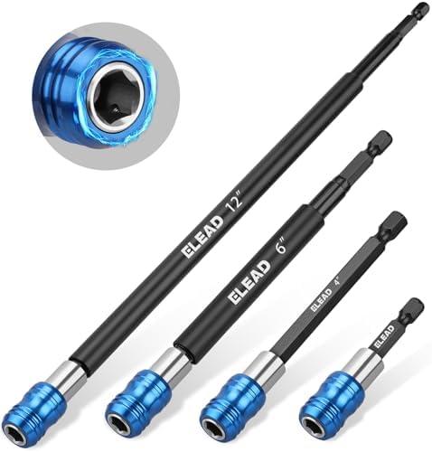 4-Piece 2", 4", 6", 12" Drill Bit Extension Set, Magnetic Screwdriver Bit Holder Extender with Aluminum Sleeve, 1/4 Inch Hex Shank Quick Release Extension Adapter, Durable CR-V Steel Only 12 Inch