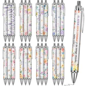 Spanish Bible Ballpoint Pens - 24 Pcs Christian Scripture Verse Retractable Ball point Pen Black Ink Inspiration Religious Gifts for Women Floral Regalos Cristianos Church Office Essentials