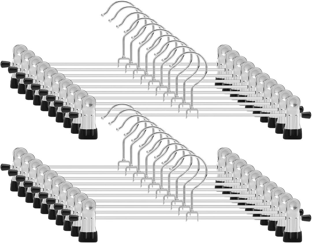 IEOKE Pant Hangers, 12 Pack Skirt Hanger with Clips Metal Trouser Clip for Shorts Heavy Duty Ultra Thin Space Saving (Black, 12pack)