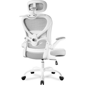 Ergonomic Office Chair with Headrest 3D, Mesh Office Desk Chair with Adjustable Lumbar Support, Computer Chair with Flip up Armrests, 350LBS Capacity - Design for Home/Offices - Grey