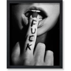 Poster Master Fuck Print - Middle Finger Poster - Sexy Lips Art - Black and White Photography Wall Design - Self Expression Art - Modern Bedroom or Living Room Wall Decor - 8x10 UNFRAMED Wall Art (8L" x 10W", Style-01)