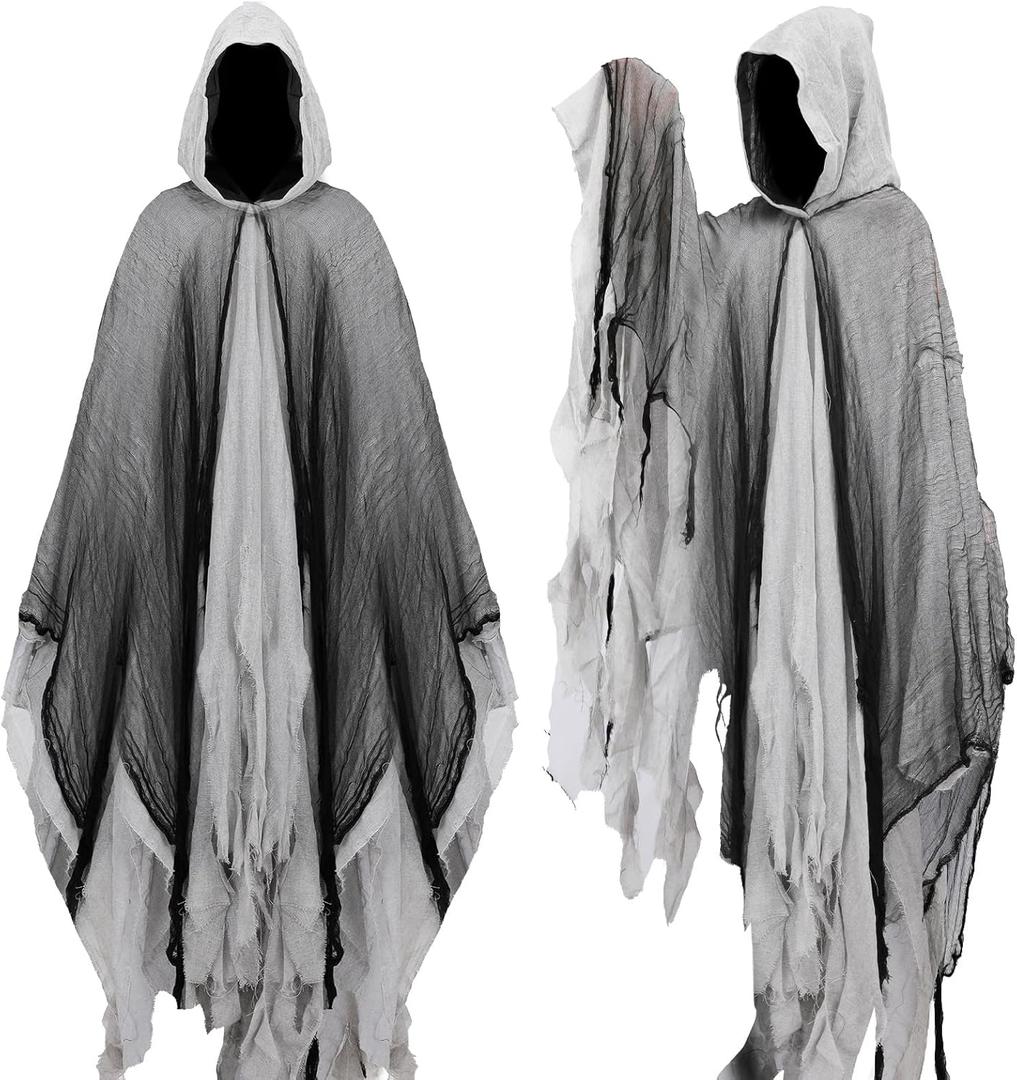 Grim Reaper Cloak With Hood Black Medieval Renaissance Cloak Ghost Cape Halloween Cosplay Witch Wizard Demon Vampire Costume (One Size, Grey)
