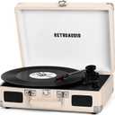 Vinyl Record Player Bluetooth Vintage Portable Suitcase Turntable with Built-in Speakers 3-Speed Belt-Driven Record Player Support RCA Output and Headphone Output (Warm White)