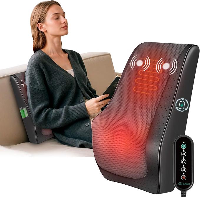 Snailax Shiatsu Back Massager with Heat, Cordless 4D Neck Massage Pillow
