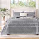 Andency Oversized Super King Plus Quilt Set Grey, 3 Pieces Boho Lightweight Soft Striped Bedspread for All Season (128"x120"), Gray Printed Bohemian Polyester Reversible Coverlet Comforter Sets
