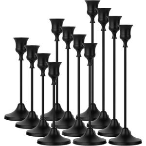 4 Sets(12 Pcs) Black Tapered Candle Holder,Candlestick Tall Metal Candlestick Holders for Table Centerpiece Home Decor for Wedding Fireplace Mantel Housewarming Gift Fits 3/4 Inch Thick Candles