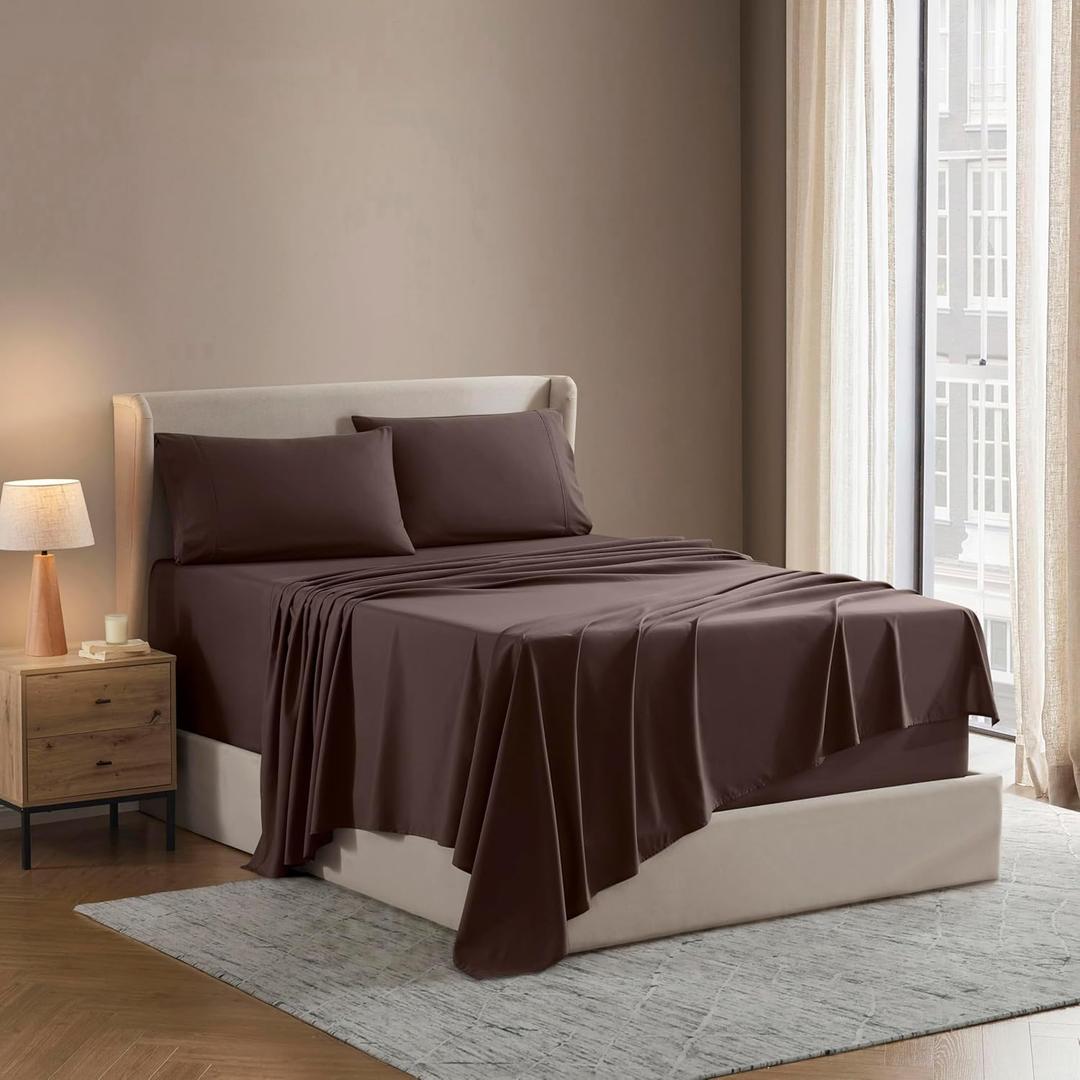 Nestl King Sheet Set - Luxury 1800 Ultra-Soft Microfiber King Bed Sheets - Double Brushed - Deep Pockets - Easy Fit - 4 Piece Set - Bedding Sheets & Pillowcases (King, Chocolate Brown)
