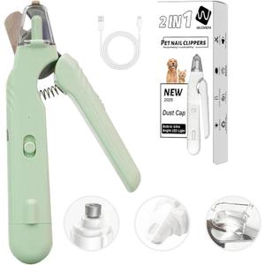 2-in-1 Dog Nail Grinder & Dog Nail Clippers Trimmers for Large Medium Small Dogs Cats Pets Claw Trimmer with LED Lights (Green)
