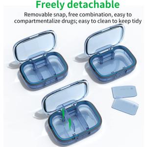 3 Compartment Small Pill Box, Moisture Proof Case, Travel Organizer for Pocket Purse, Daily Portable Medicine Vitamin Container, Fish Oil and Supplement Storage (blue)