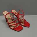 Elisabet Tang Women's Heels Sandals Square Toe Shoes Stiletto Heeled Strappy Sandals For Women Open Toe Sexy Dress Shoes Red 6