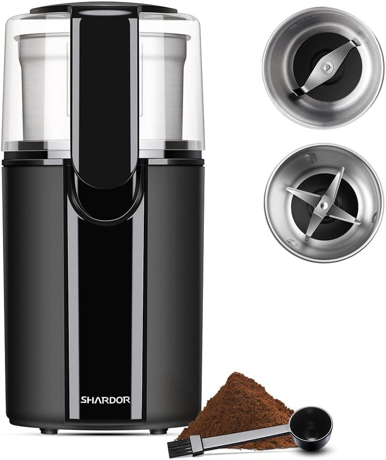 SHARDOR Coffee Grinder Electric, Spice Grinder Electric, Herb Grinder, Grinder for Coffee Bean Spices and Seeds with 2 Removable Stainless Steel Bowls, Black