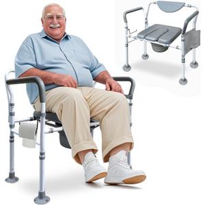 Aliseniors Heavy Duty Bedside Commode, 500lbs Extra-Wide Bariatric Commode Chair for Adults & Seniors, Portable Toilet Seat with Arms, Adjustable Potty Chair Bucket with Lid, Tool-Free Assembly