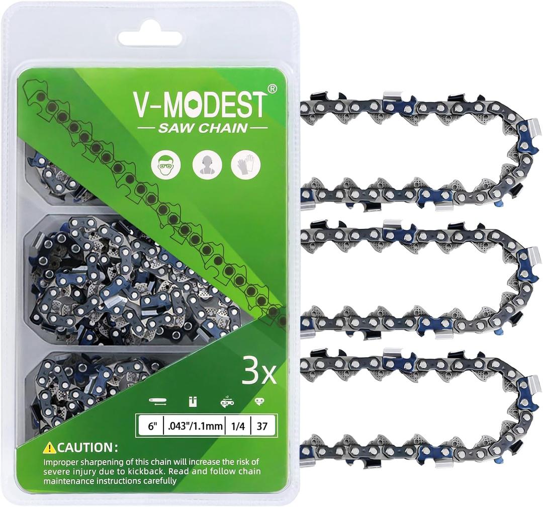 3-Pack 6 Inch Chainsaw Chains Replacement 1/4" Pitch 37 Drive Links .043" Gauge Low Kickback Chain Blade, Superior Lubrication for 6" Mini Cordless Electric Chain Saw