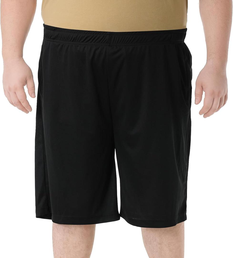 Men's Basketball Shorts Athletic Lightweight Dry-Fit Training Workout Shorts Zipper PocketsRegular&Big and Tall (4X, Black)