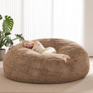 Bean Bag Cover (No Filler), Faux Fur Beanbag Chairs Covers Only, Stuffed Animal Storage Bean Bag, Giant Washable Beanbag Cover Without Filling, 6FT, Khaki
