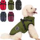 Warm Dog Winter Coat, Fashion Sports Cold Weather Jacket with Built-in Harness, Reflective & Adjustable Comfortable Pet Vest, Windproof Apparel for Small Medium Large Dogs (S, Green)